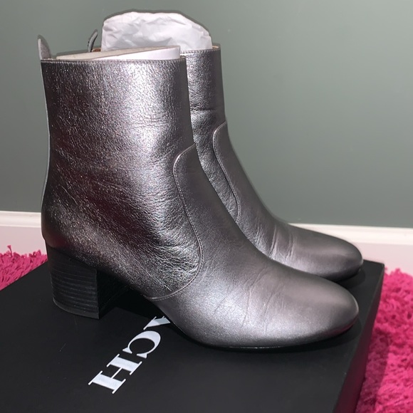 Coach Juliet Ankle Bootie Gunmetal Silver Metallic Space Gray Leather Boot 9.5 - Picture 1 of 16